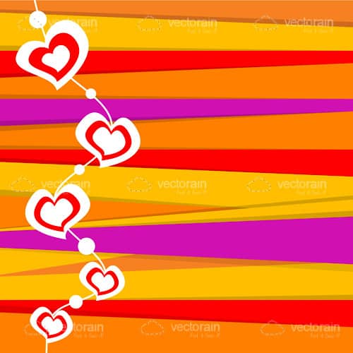 Colourful Background with Lines Pattern and Hearts